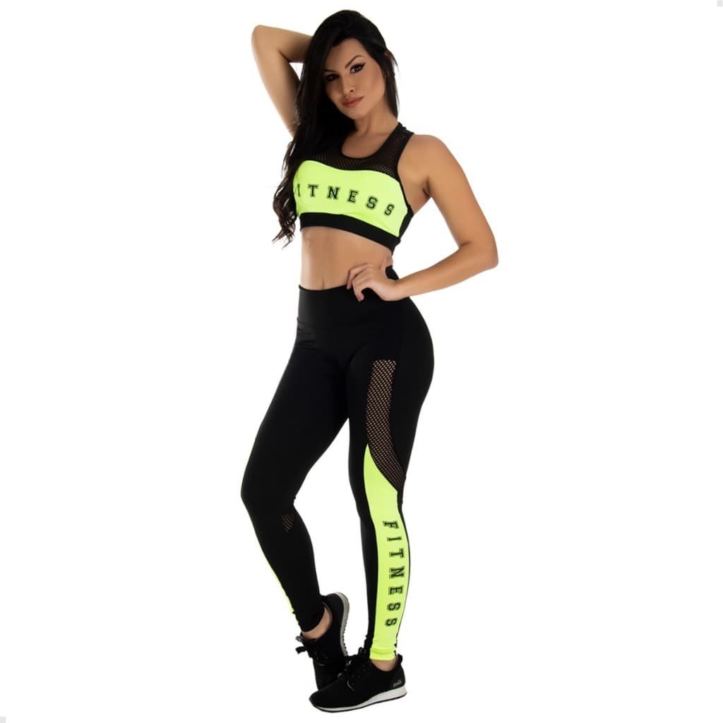 Conjunto Fitness Top Nadador Calça Cos Alto Sem Transparência