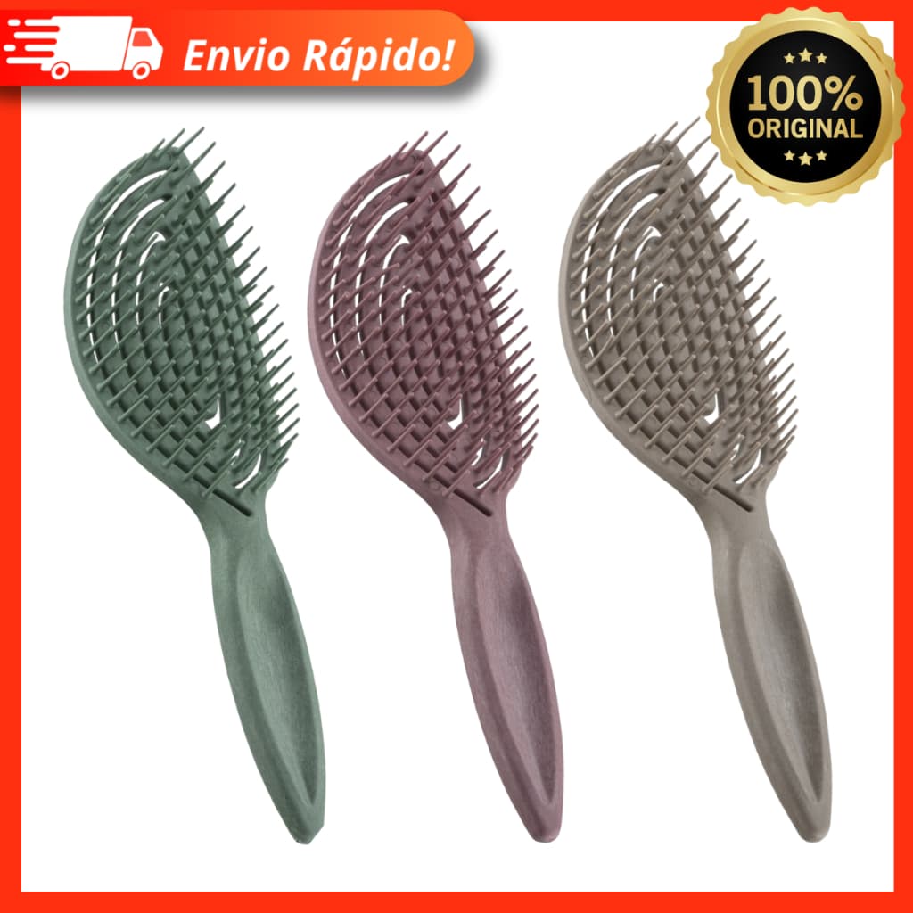 Escova de Cabelo Pente Amazônia - Aroma de Açaí, Café e Bambu - Combate o Frizz Dompel