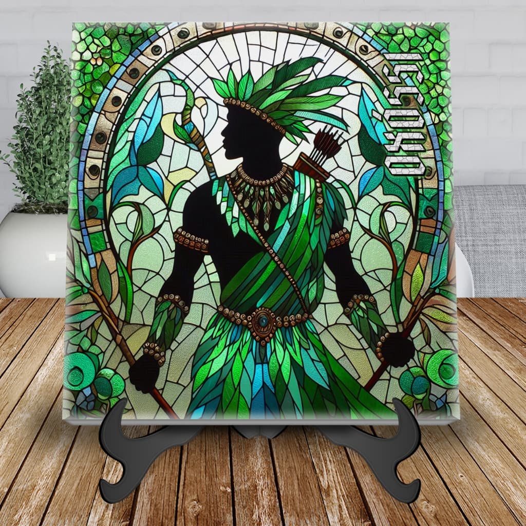 Azulejo Decorativo Oxossi Orixas Vitral com suporte em MDF