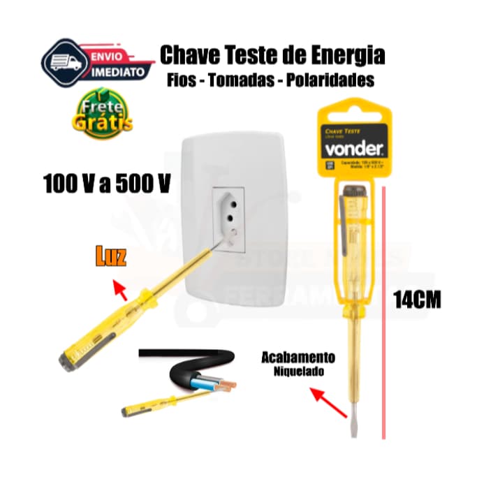 Chave teste tomadas, capacidade de 100V a 500V de 140 mm - Vonder