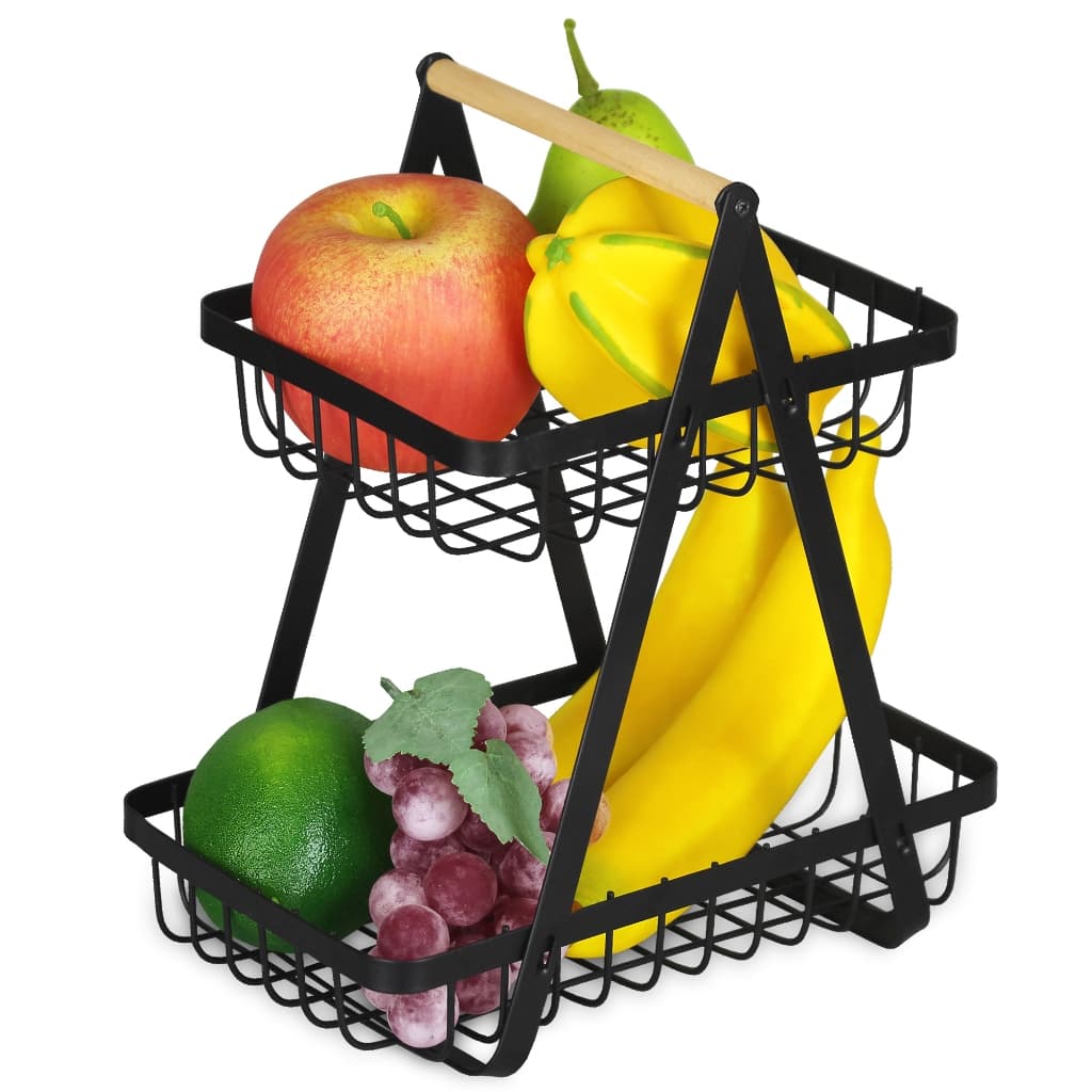 Fruteira Cesto Metal Aramado 2 Andares Organizador Multiuso Mesa Bancada Frutas Legumes Verduras