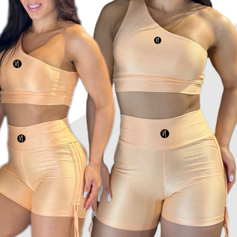 Conjunto feminino fitness Zero transparência Malha Caneladinho brilhoso Poliamida, com empina bumbum