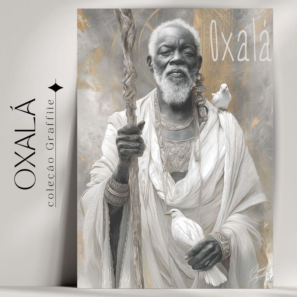 Quadro Decorativo Orixá Oxalá -  Umbanda e Candomblé - Coleção Orixá Graffite- Já com fita Adesiva