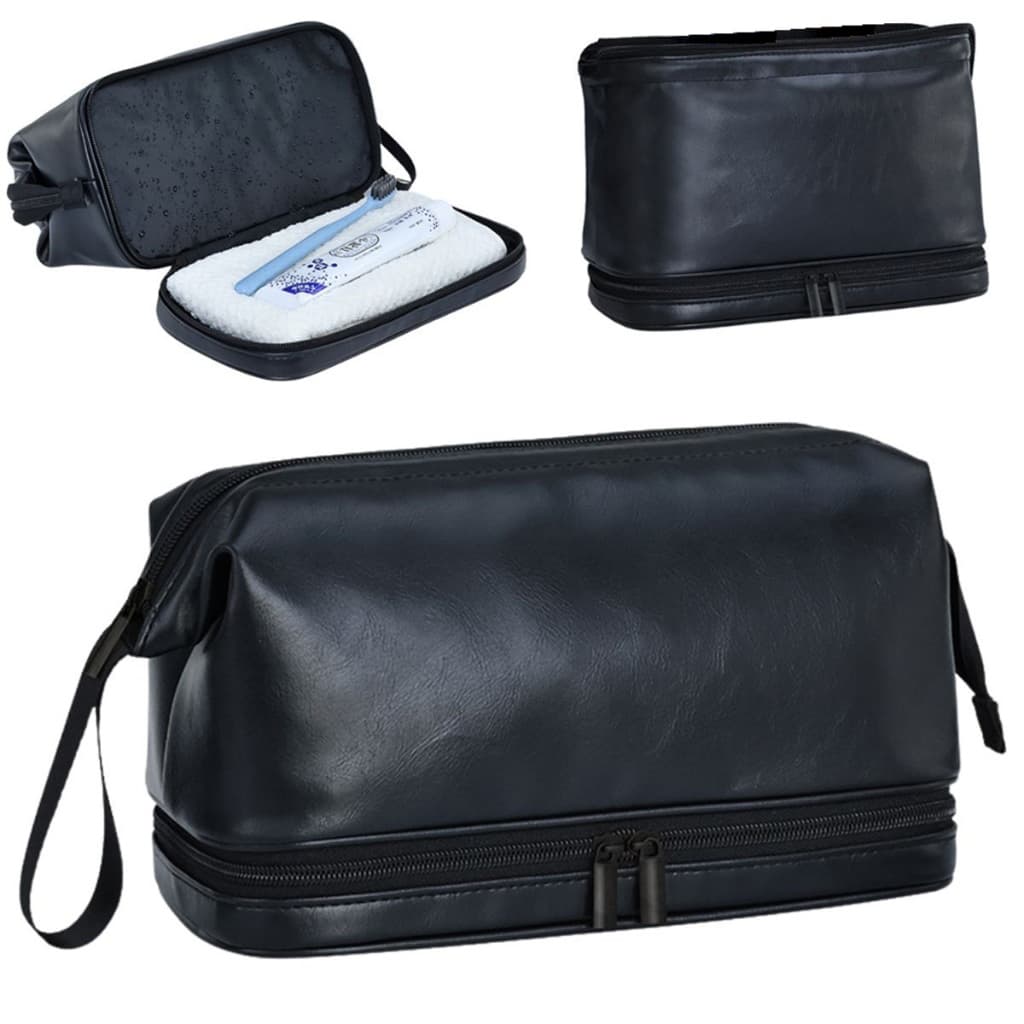 Necessaire Masculina Executiva Couro PU Impermeável Organizadora Itens Higiene Pessoal Viajem Grande