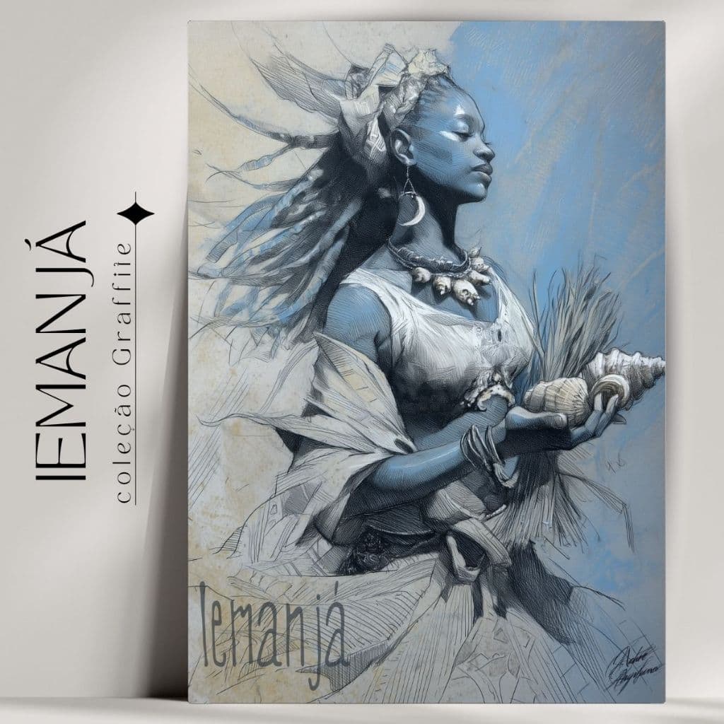 Quadro Decorativo Orixá Iemanjá -  Umbanda e Candomblé - Coleção Orixá Graffite- Já com fita Adesiva