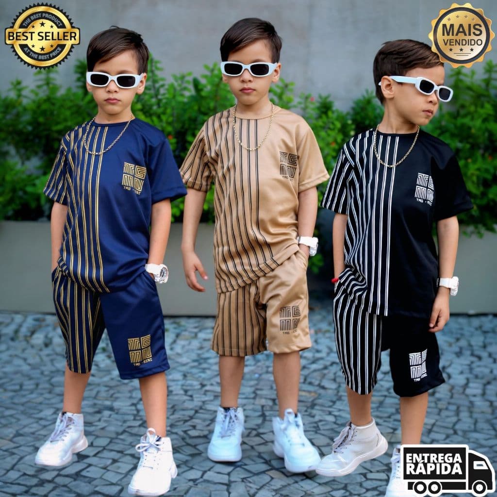 Kit 3 Conjuntos Infantil Masculino Short e Camisa Dry Fit Verão