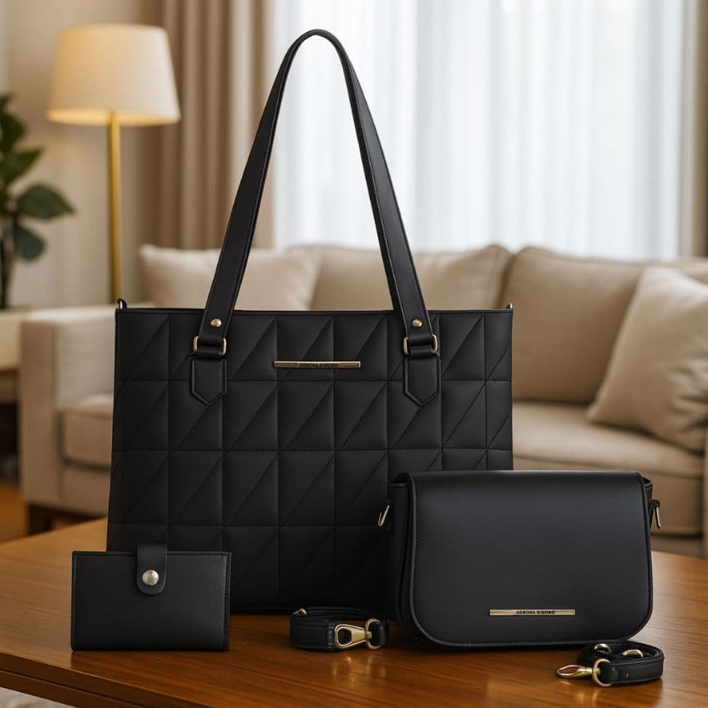 Kit Bolsa Feminina Grande Sacola Tiracolo + Bolsa Pequena Lateral de Ombro + Carteira Porta Cartão