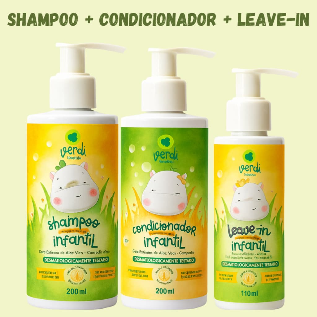 Kit Infantil Shampoo + Condicionador + Creme de Pentear Natural Aloe Vera e Camonila - Verdi Natural