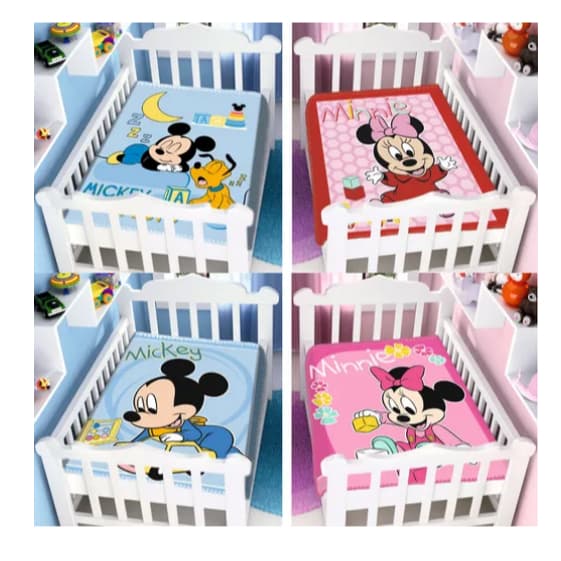 Cobertor Bebê Jolitex Raschel Berço Disney Mickey Minnie Rosa e Azul