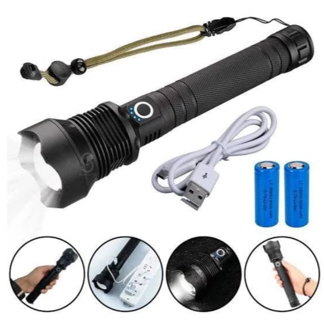 HKX Lanterna tática militar de led de  P90 Grande e forte  recarregável zoom bateria