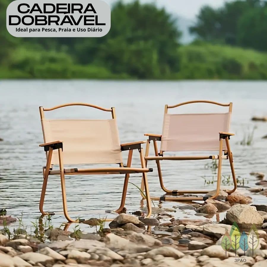 Cadeira Dobrável Premium com Aço e Madeira  Ideal para Pesca, Praia e Uso Diário