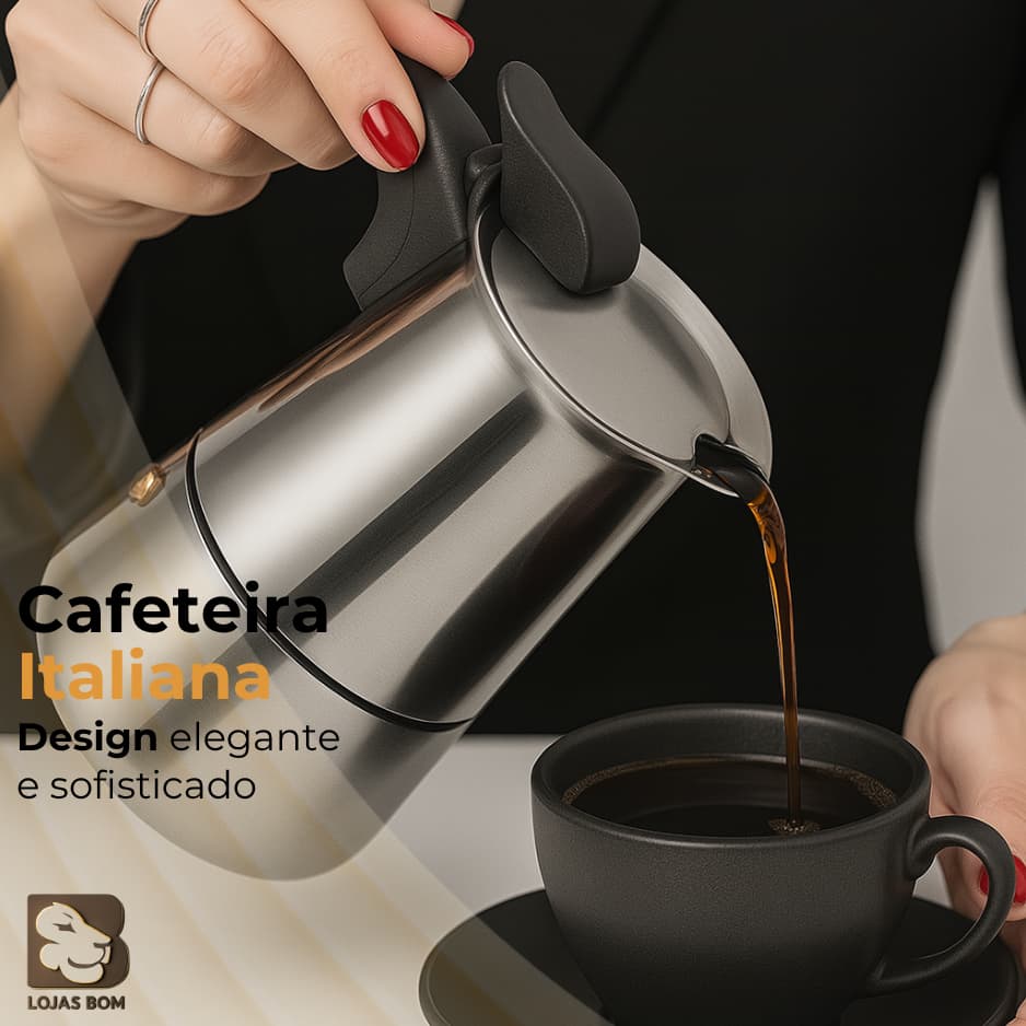 Maquina de Café Cafeteira Tipo Italiana 300ml 6 Xícaras Expresso Moka Inox Design Moderno Artesanal