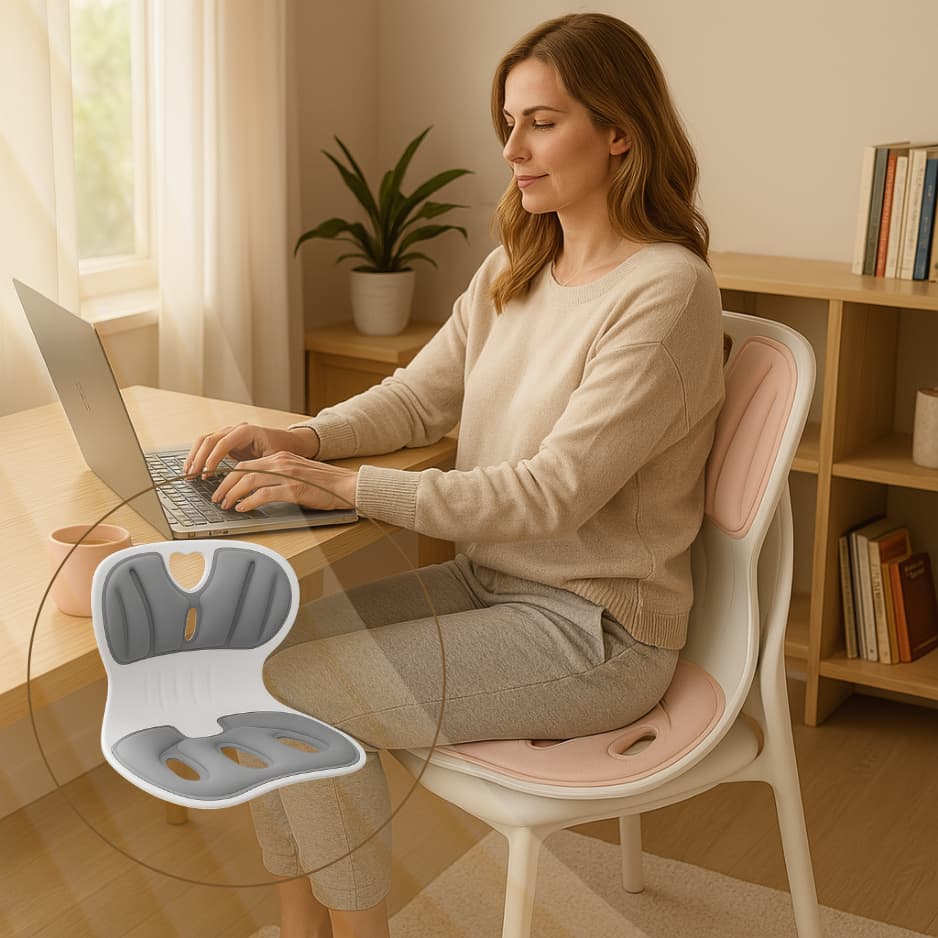 Assento Ergonômico Postural Estofado Portátil com Apoio Lombar Almofada Cadeira Correção Postura