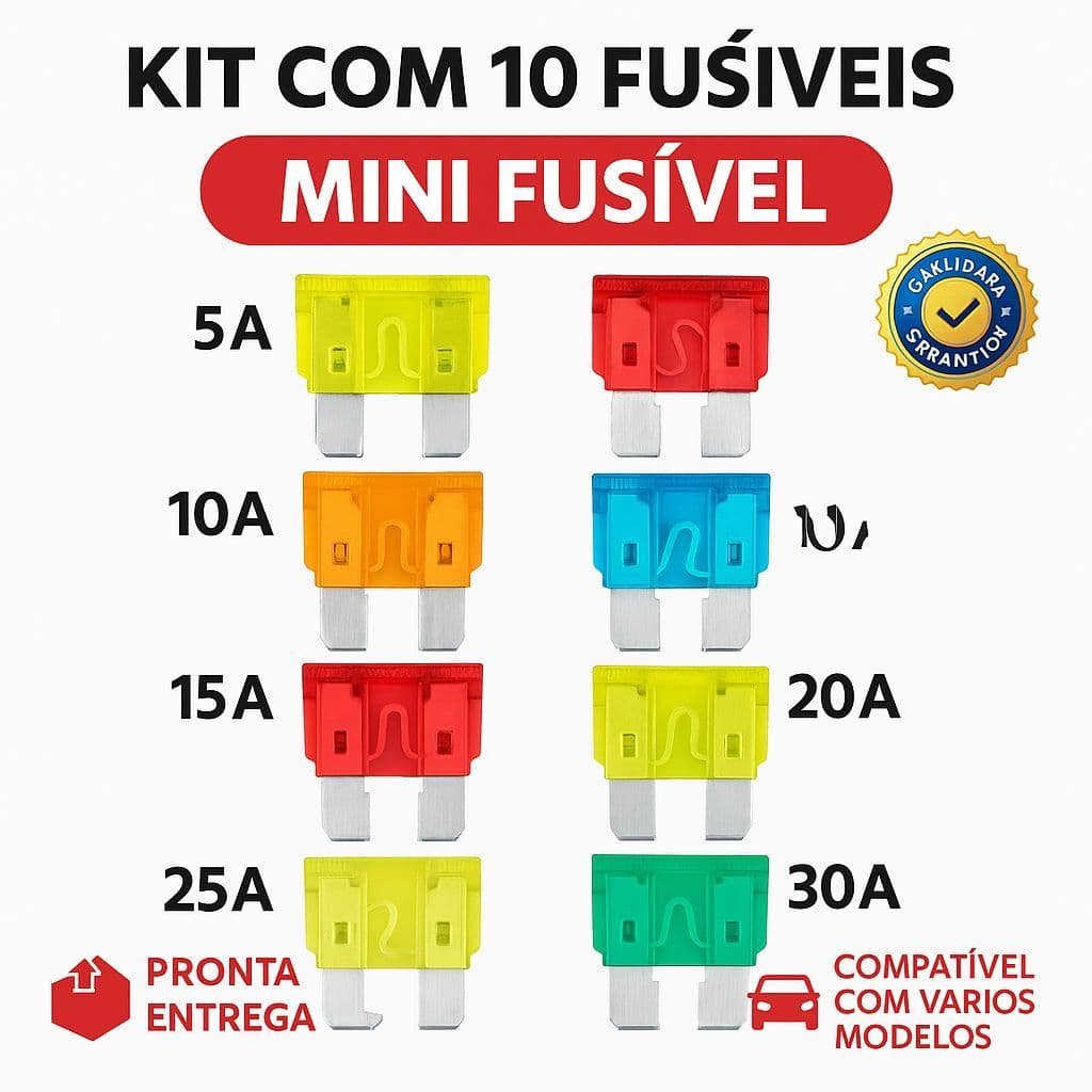Kit 10 Mini Fusíveis Automotivos Universal Barato Essencial e de Emergência