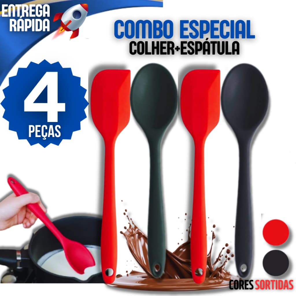 Kit 2 Espátula Pao Duro de Silicone Casa Cozinha Colher Redonda de Silicone Confeitaria Cozinha