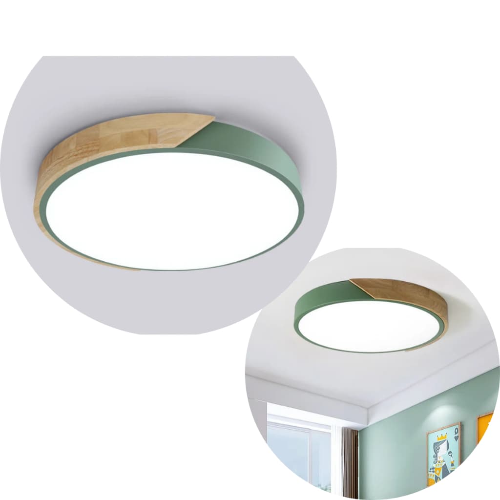 Luminária Plafon Redondo Amadeirado Verde 3 In 1 Moderno Minimalista 40x40