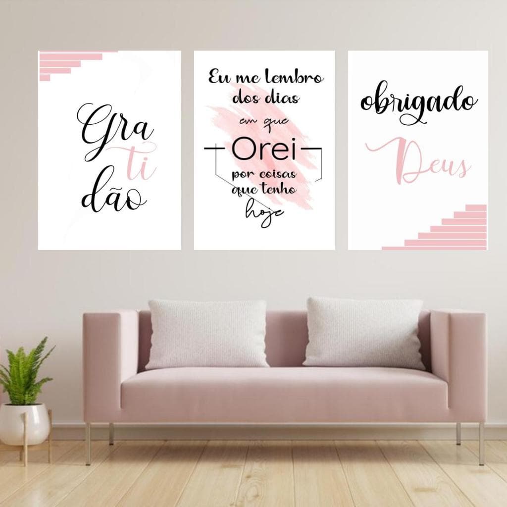 Quadros Quadrinhos Decorativo 3 Peças Gratidão Obrigado Deus Decoração Sala Quarto