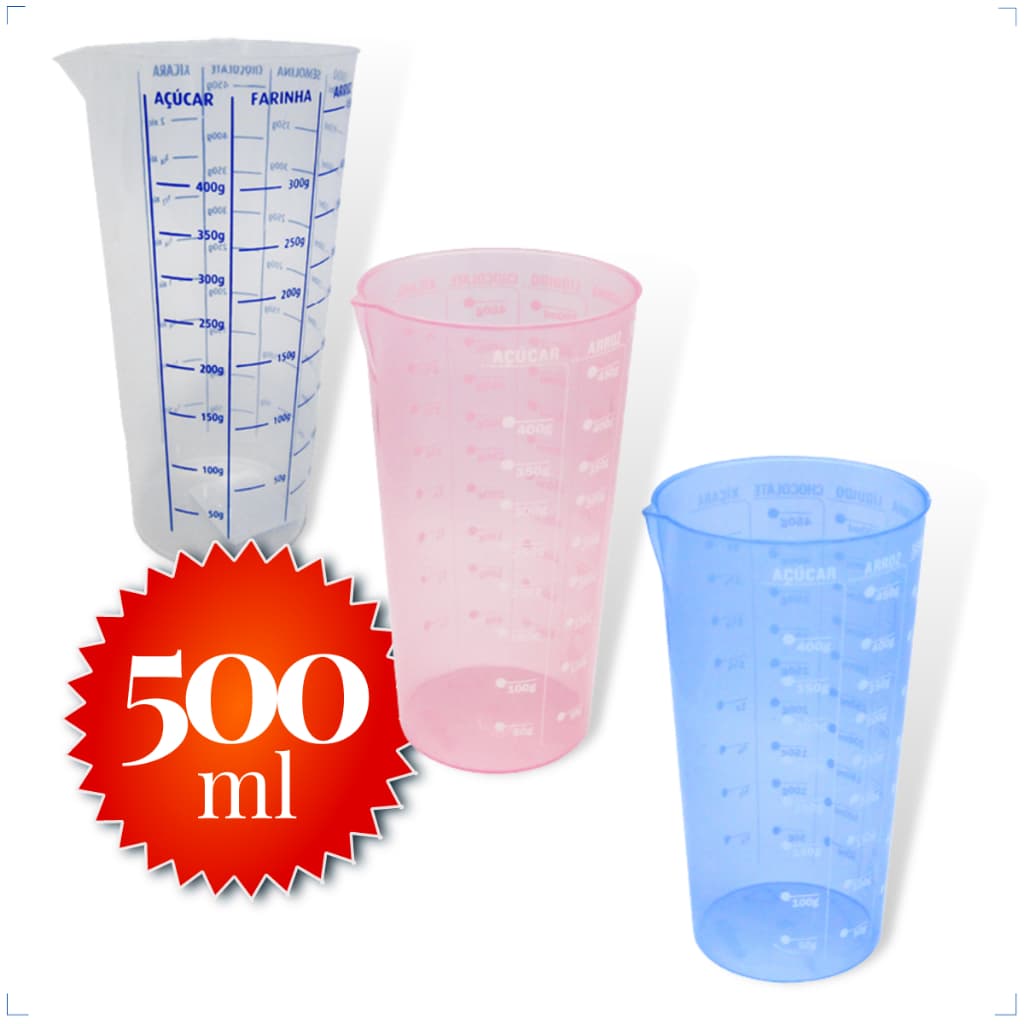 Copo Medidas Graduado Plástico  500ml Receitas Medidor