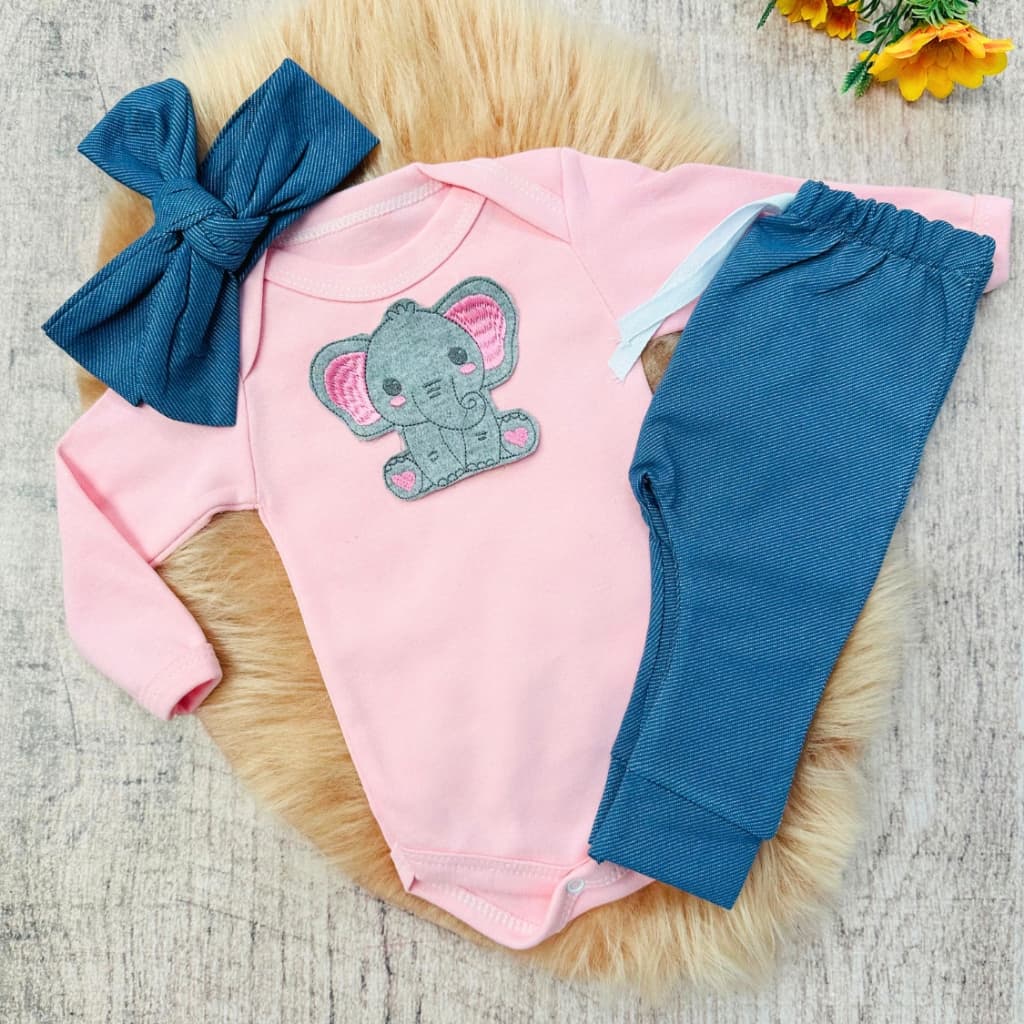 Conjunto Roupa Moda Bebê Menina Roupinha infantil Conjuntinho Feminino body longo e calça jeans faix