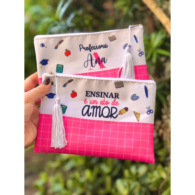 kit com 10 necessaire PERSONALIZADA com nome/ logo da escola bolsinha mimo lembrancinha feliz dia dos professores