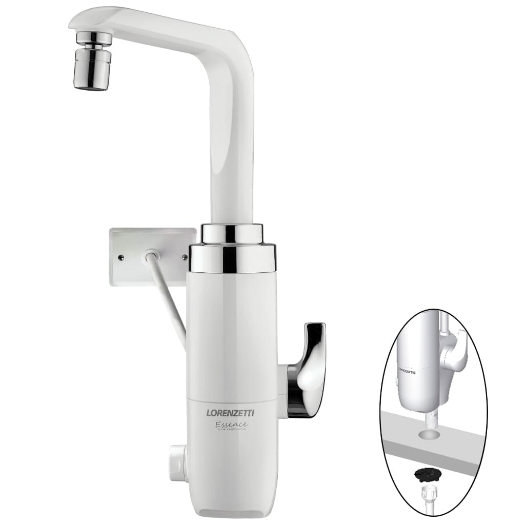 Torneira Elétrica Lorenzetti Essence Mesa Bancada Branca Cromada 127V ou 220V