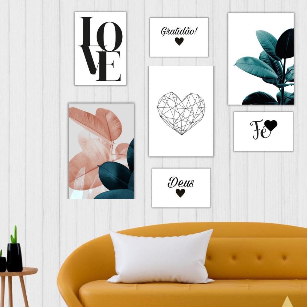Kit 7 Quadros Quadrinhos Decorativos Grande Home Amor Deus é bom Decoração Casa Sala Quarto Abstrato
