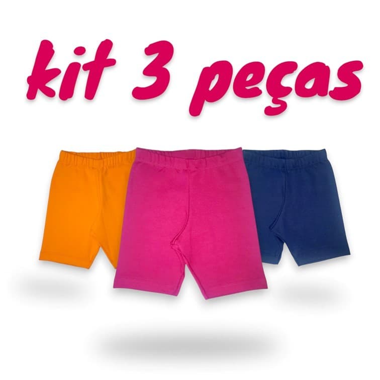Kit 3 Bermudas Ciclista Verão Infantil Menina 2 a 10 Anos