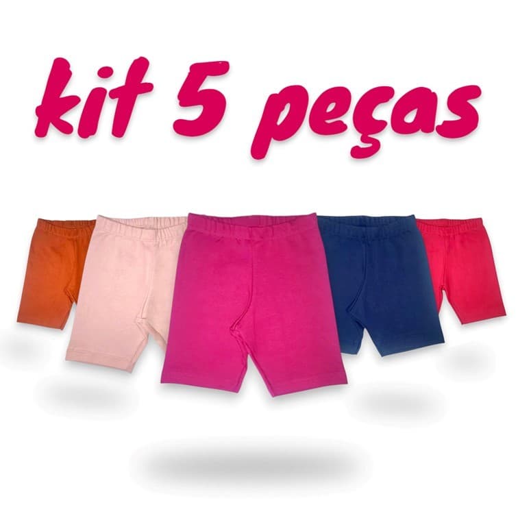 Kit 5 Bermudas Ciclista Verão Infantil Menina 2 a 10 Anos