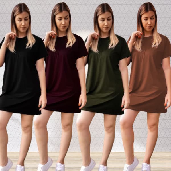 Kit 4 Vestidos Camisetão Blusão Básico Casual Soltinho Despojado Premium Plus Size