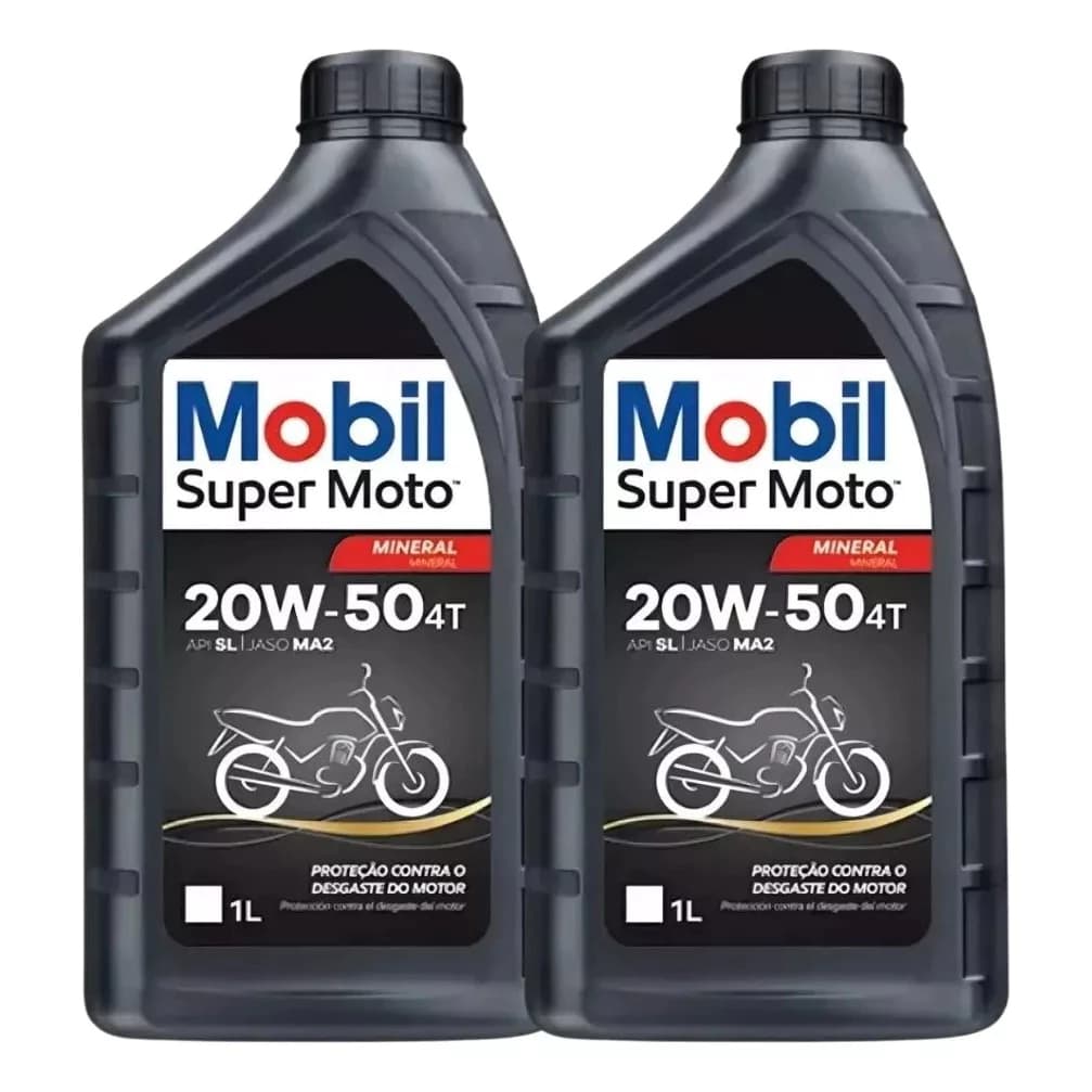 2 Oleo MOBIL 20W50 moto 4t  Óleo Lubrificante MINERAL LITRO  Óleo Motor 20W50 Mineral Mobil super moto promocao
