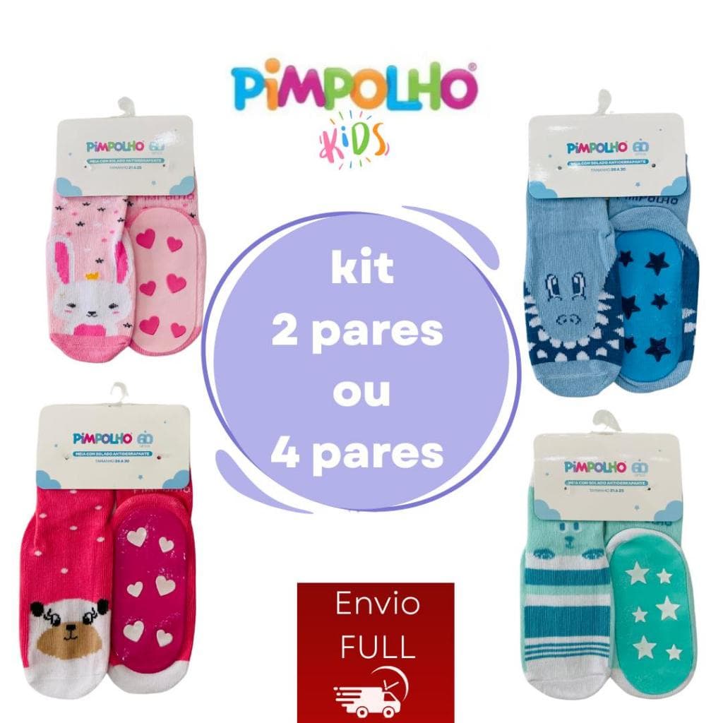 Meia Antiderrapante INFANTIL TAM16a20 / 21a25 ou 26a30 Sola Emborrachada  Menino E Menina