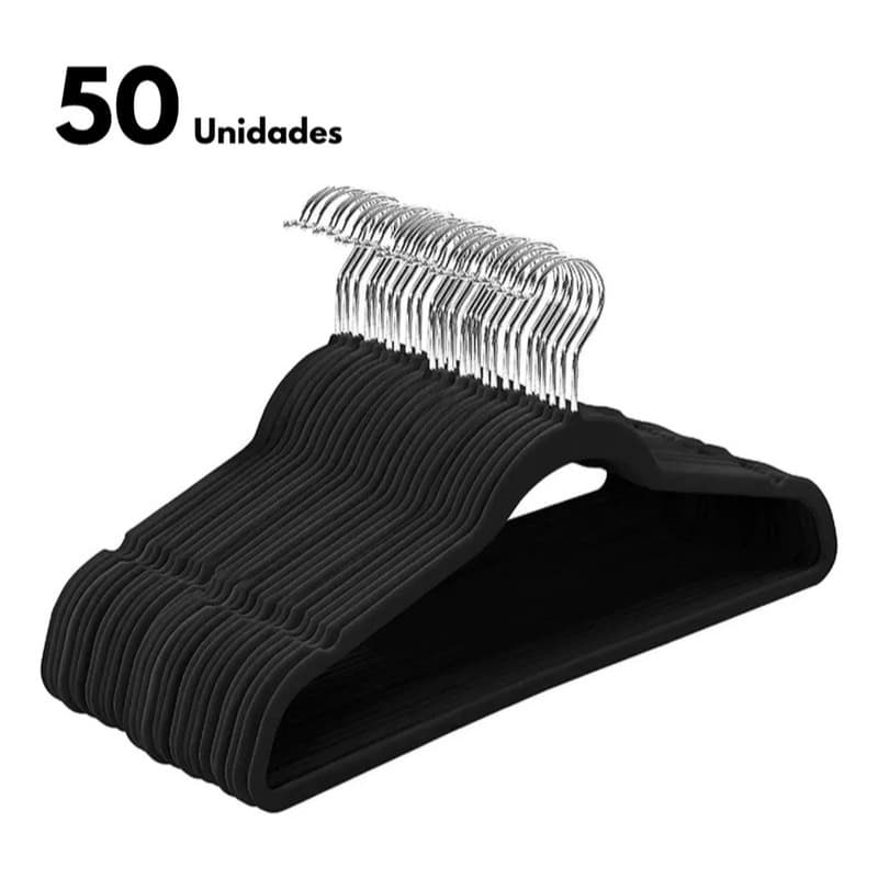 KIT 50 CABIDES DE VELUDO PRETO ADULTO FUKUYAMA Antideslizante Com Gancho Giratório 360 Slim