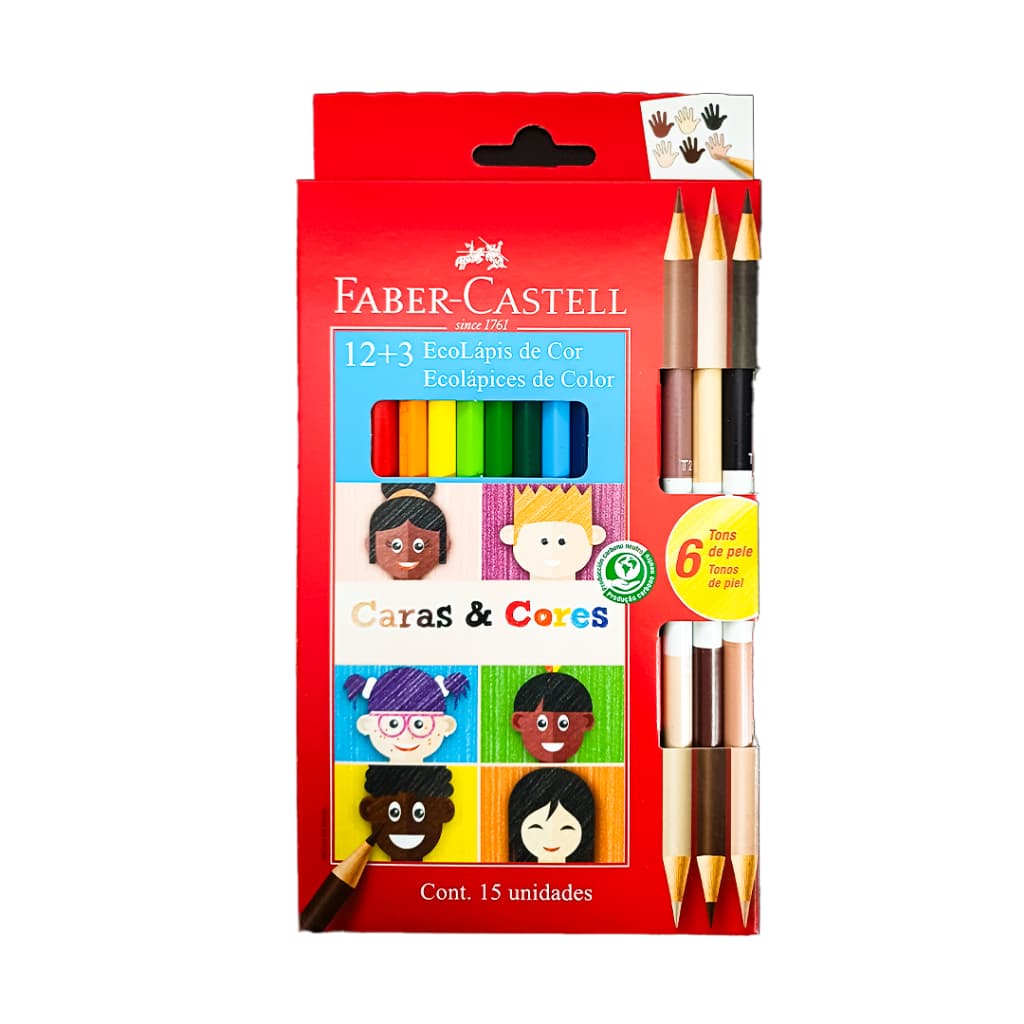 Lápis De Cor Faber Castell 12 Cores + 6 Tons de Pele Caras e Cores Lacrado