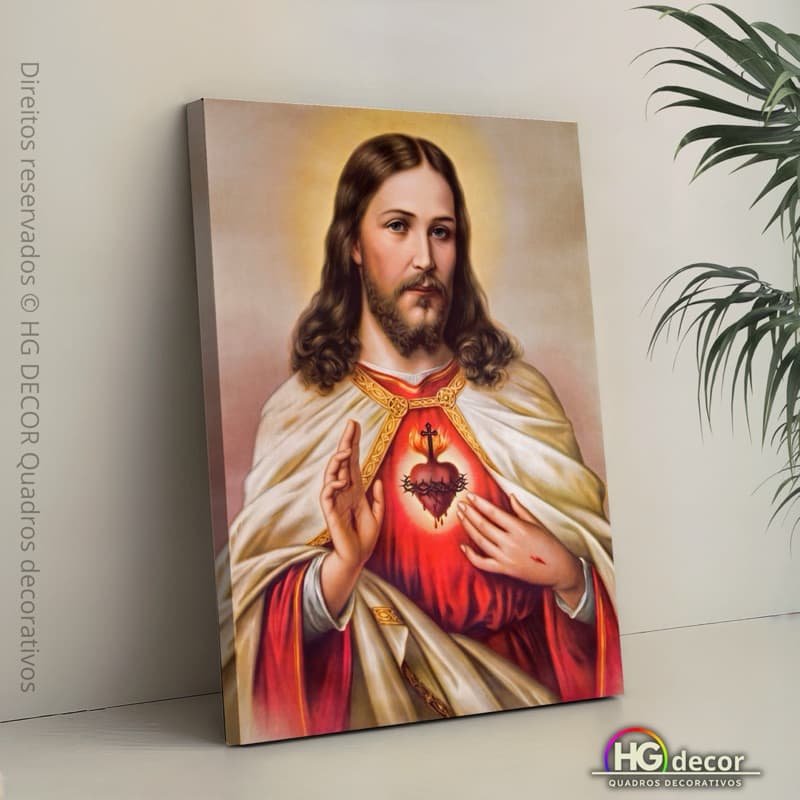 Quadro Decorativo Jesus Sagrado Coração – Religião, Paz, Fé, Católico Espírito Santo Benção Sala Quarto Tamanhos Grandes