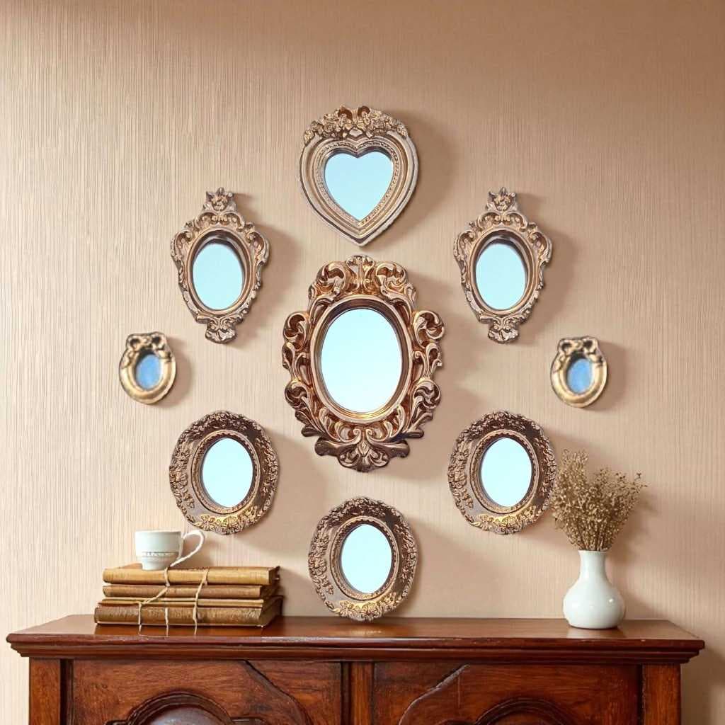 Espelhos Decorativos, Kit com 9 Peças, decoração Vintage de Ambientes