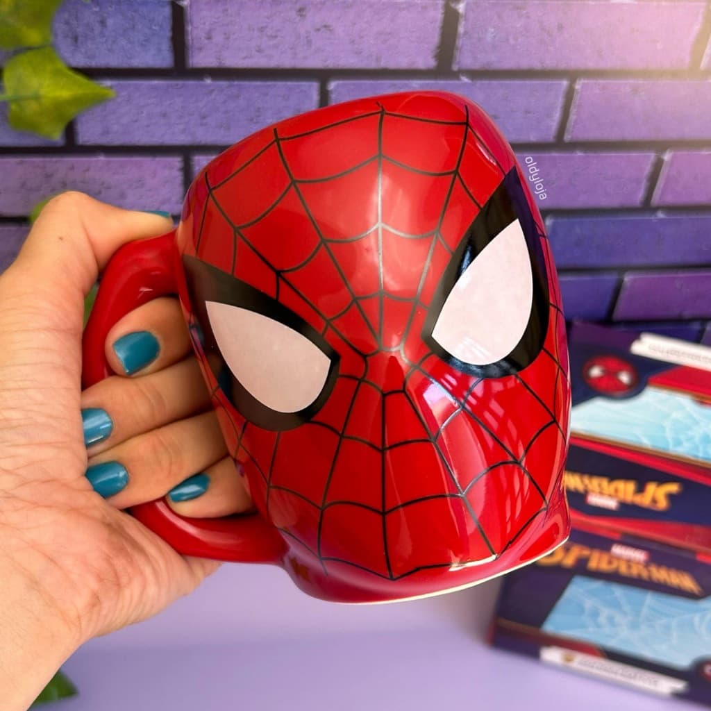 Caneca Homem Aranha Geek Spider Man Miranha 3D Cerâmica 400ml Canecas Diferentes Licenciada