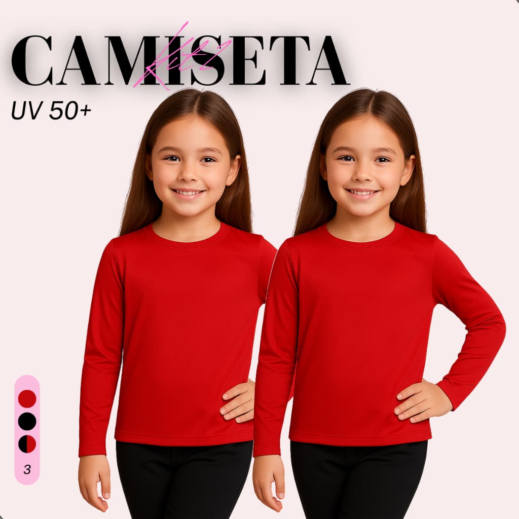 Kit 2 Camisetas Infantil Menina Juvenil Com Proteção Solar Uv Fps50+ Manga Longa