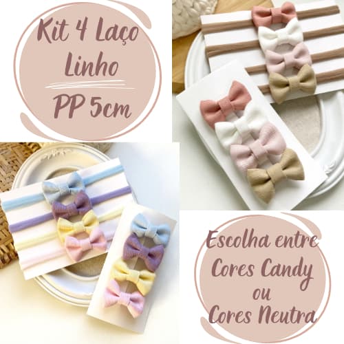 Kit Laço Linho - Laço Candy Color - Laço Nude -  Kit Laço na faixa - Laço Bebê - Kit Faixinha de Bebê