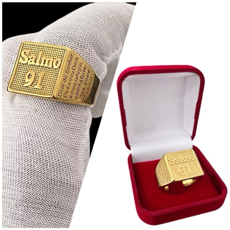Dedeira Salmo 91 Aço Inoxidavel Ouro 18k Luxuosa Garantia Eterna
