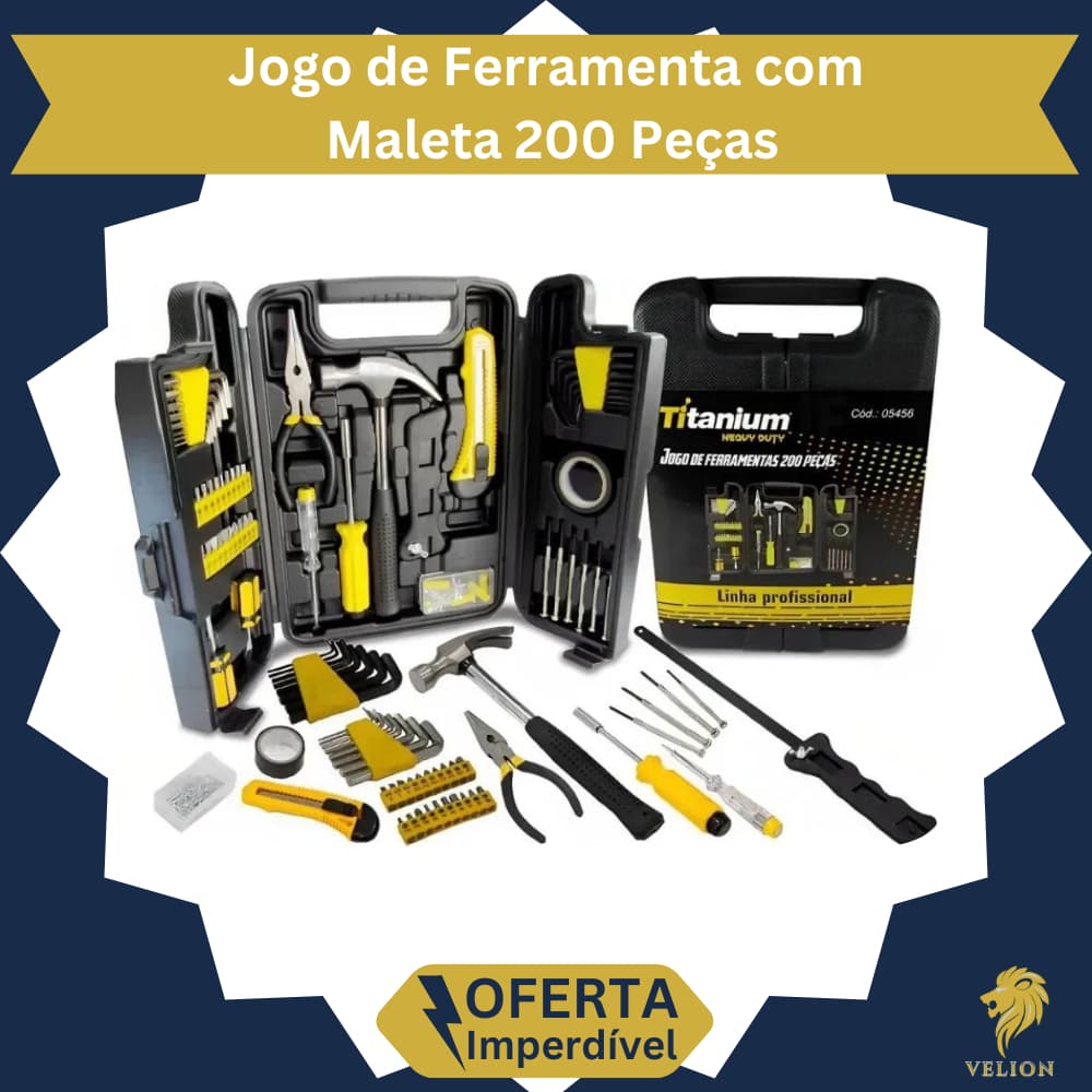 Jogo de Ferramenta com Maleta 200 Peças Kit Completo Profissional