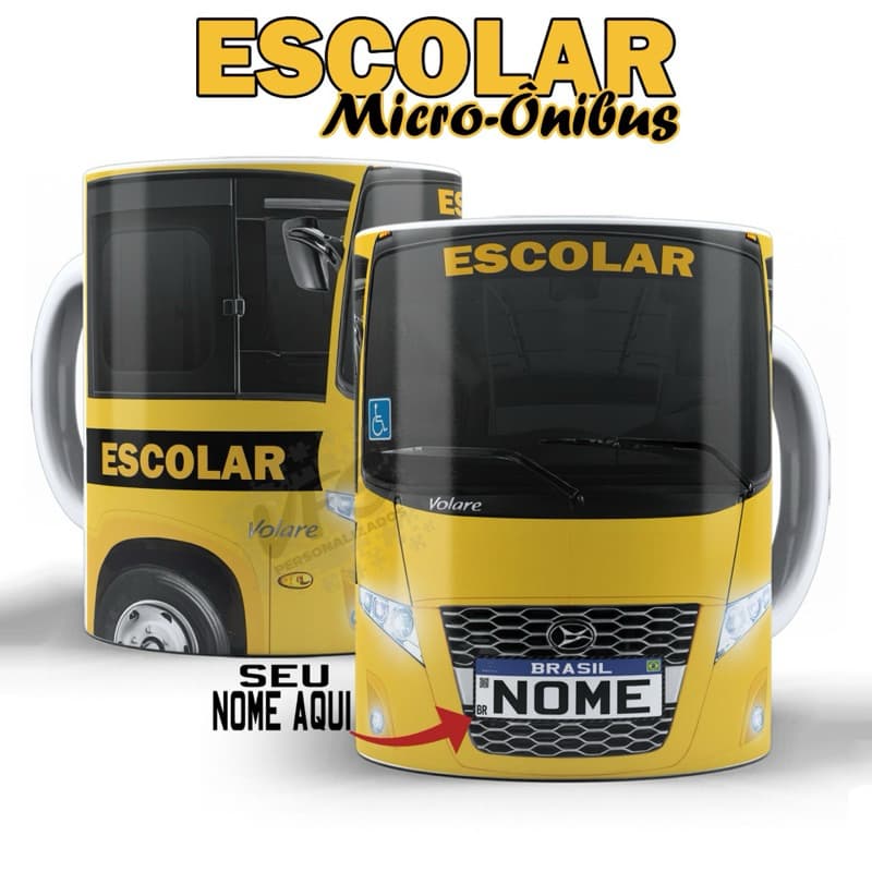 caneca xicara Personalizada ônibus micro-ônibus escolar volare motorista
