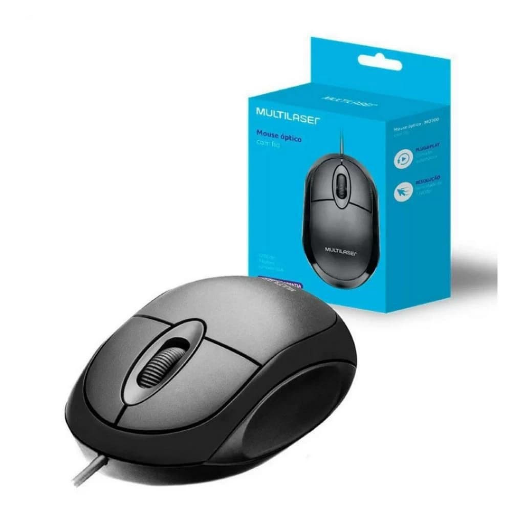 Mouse Óptico USB Multilaser MO300 – 1200 DPI, Ergonômico para PC e Notebook