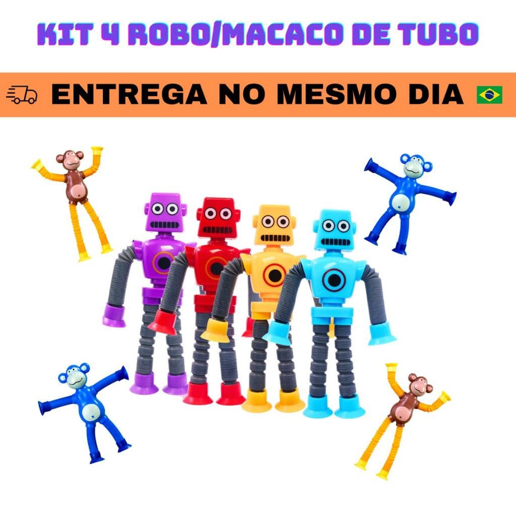 Kit com 4 Robos Pop Tubo Led Com Ventosa