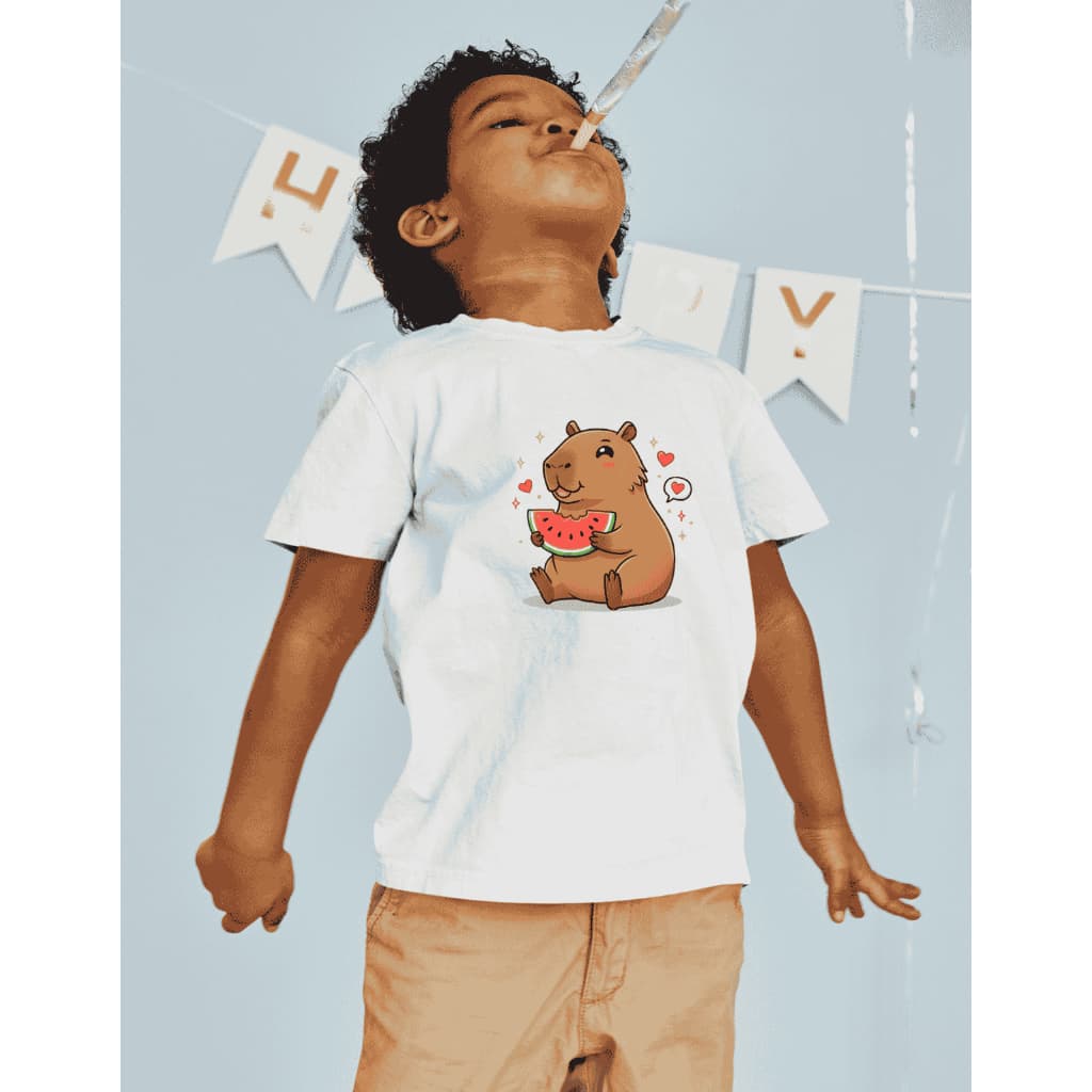 CAMISETA INFANTIL CAPIVARA MELANCIA FRUTAS FRUTINHAS COMIDA SAUDAVEL