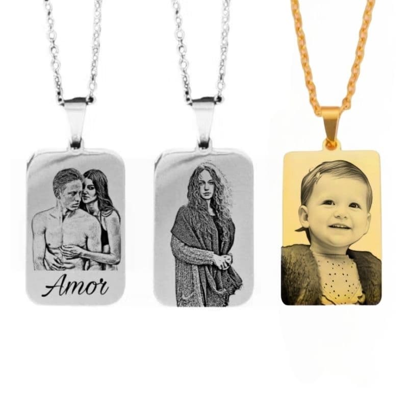 Colar Cordão Corrente Gravação Imagem Foto Família Pai Mãe Namorado Casal Masculino Feminino Aço