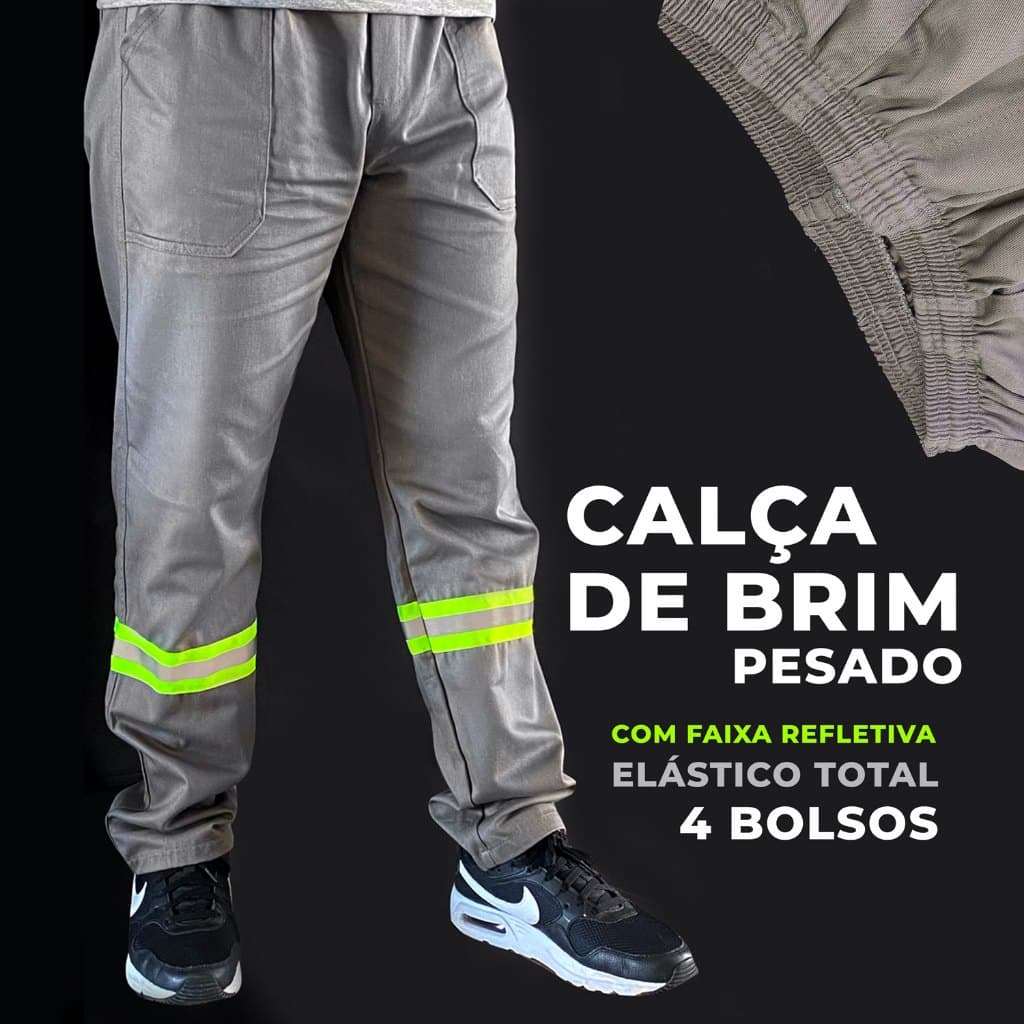 Calça Brim Faixa Refletiva Uniforme operacional Reforçada Qualidade Superior - Tamanhos até o G1
