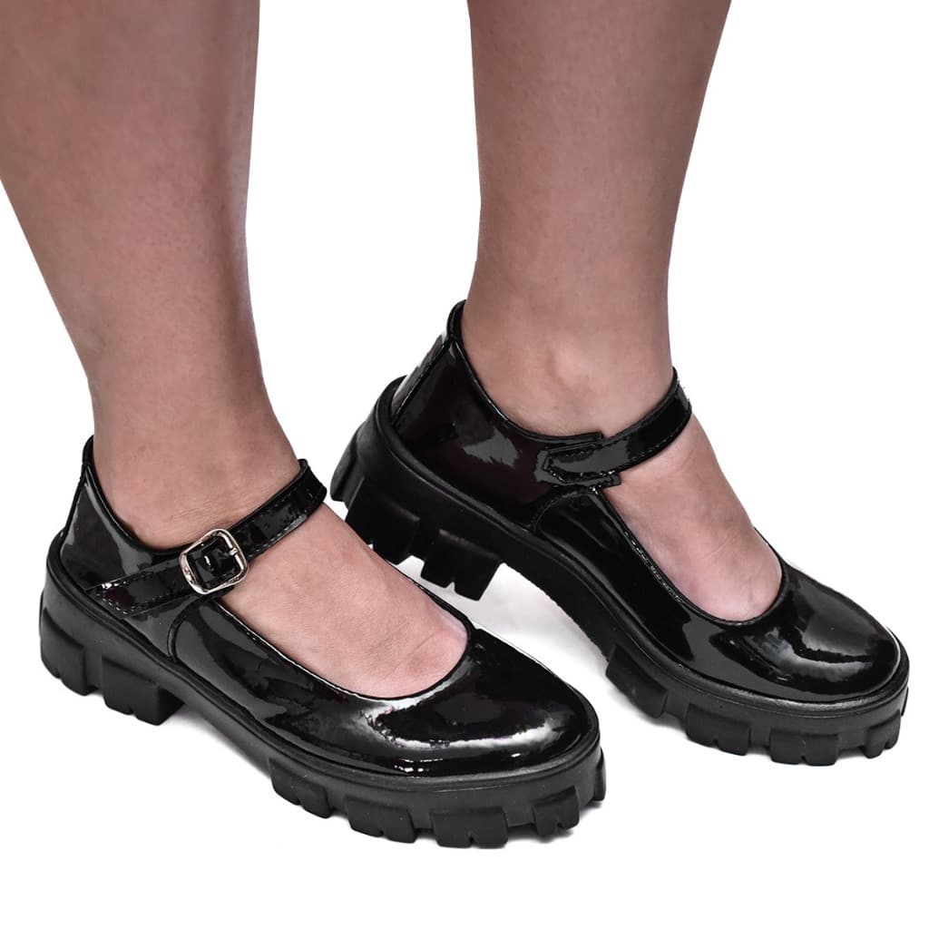Sapato Boneca Mary Jane Tratorada Sapato Social Feminino Preto