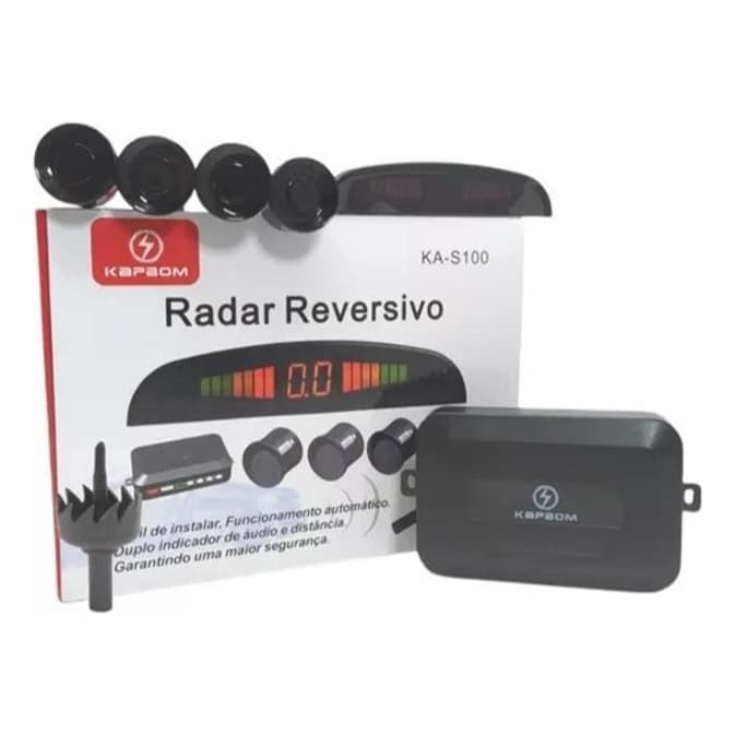 Sensor De Ré Automotivo Kapbom Ka-s100 4 Sensores Alarme Sonoro 0,1m a 1,5m Universal Fácil Instalação Preto
