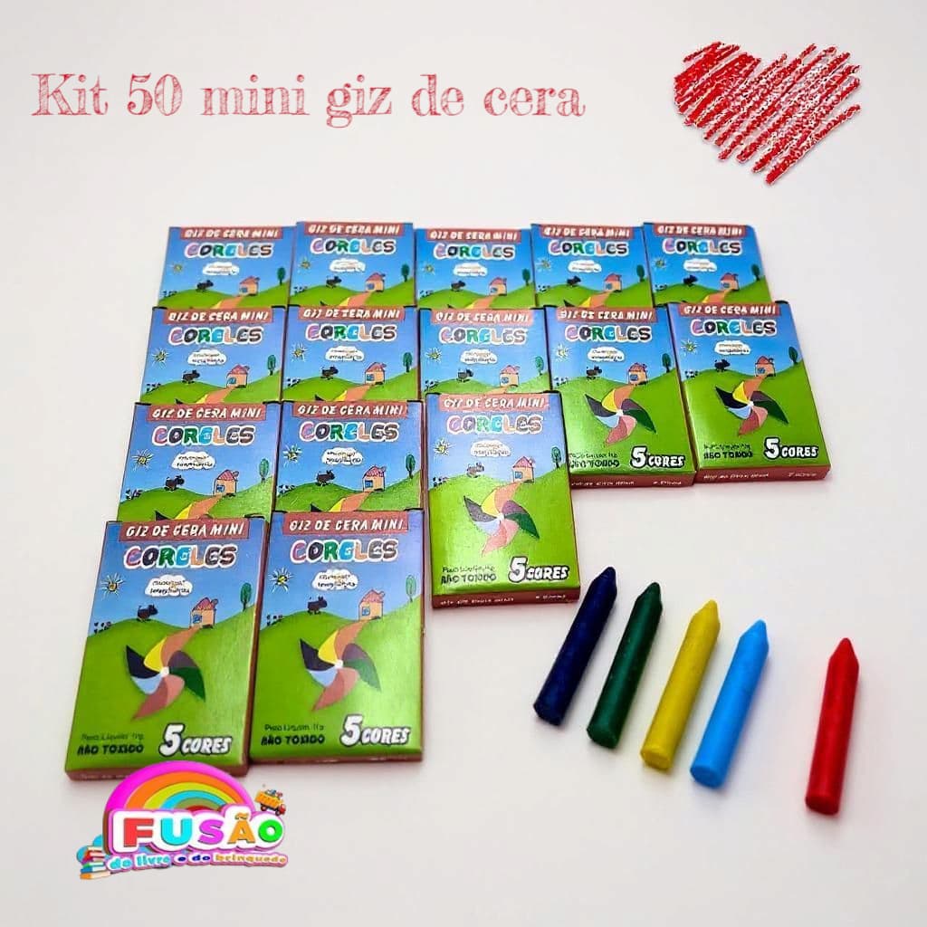 Kit 50 Mini Giz de Cera 5 Cores | Lembrancinha Infantil | Pintar Desenhar Colorir Atacado