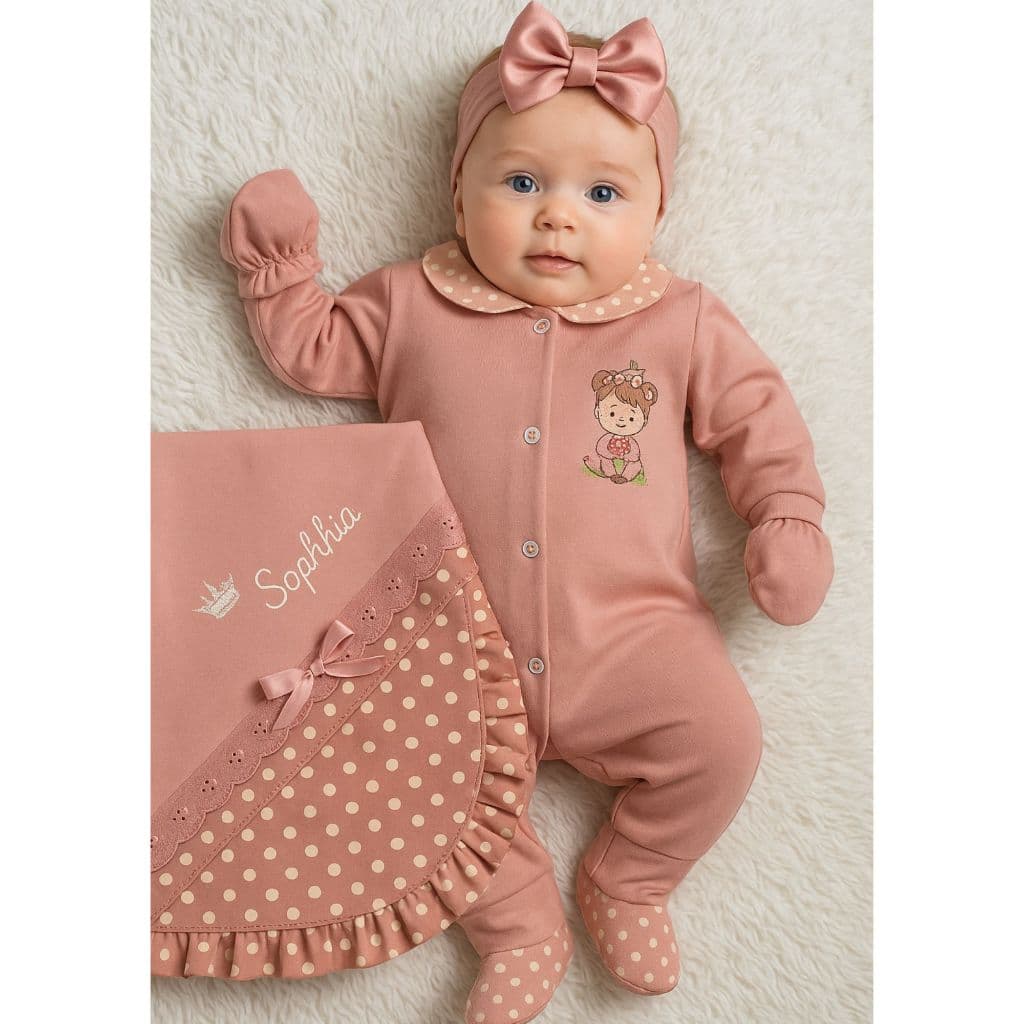 Saida Maternidade Personalizada Para Menina Vermelha Rosa Bebe 5 Peças Algodão